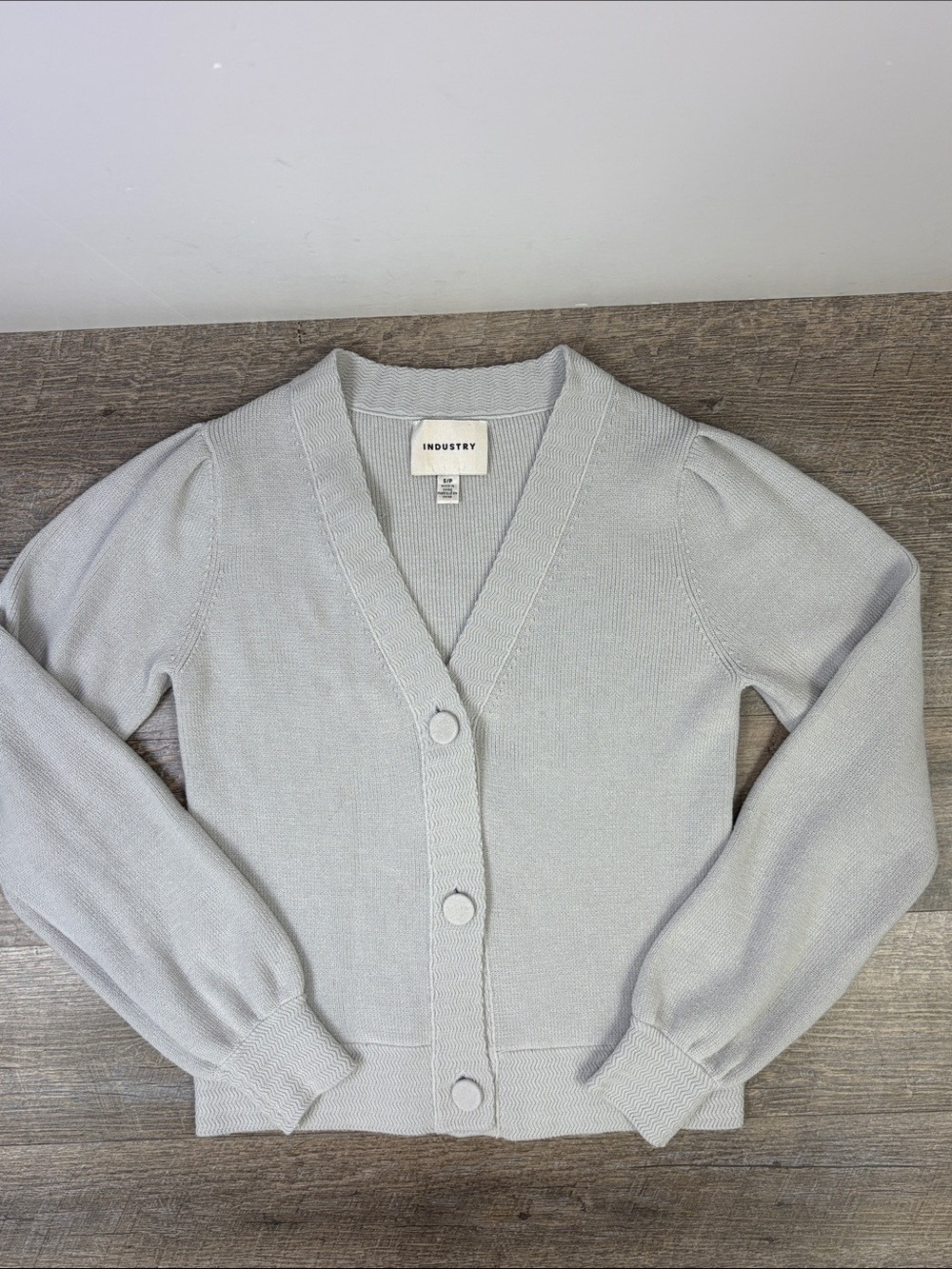 Industry Light Gray Puff Sleeve Button Front Cardigan Sweater Size S/P